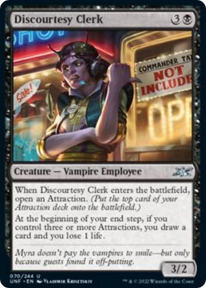 Discourtesy Clerk 70 card from Unfinity