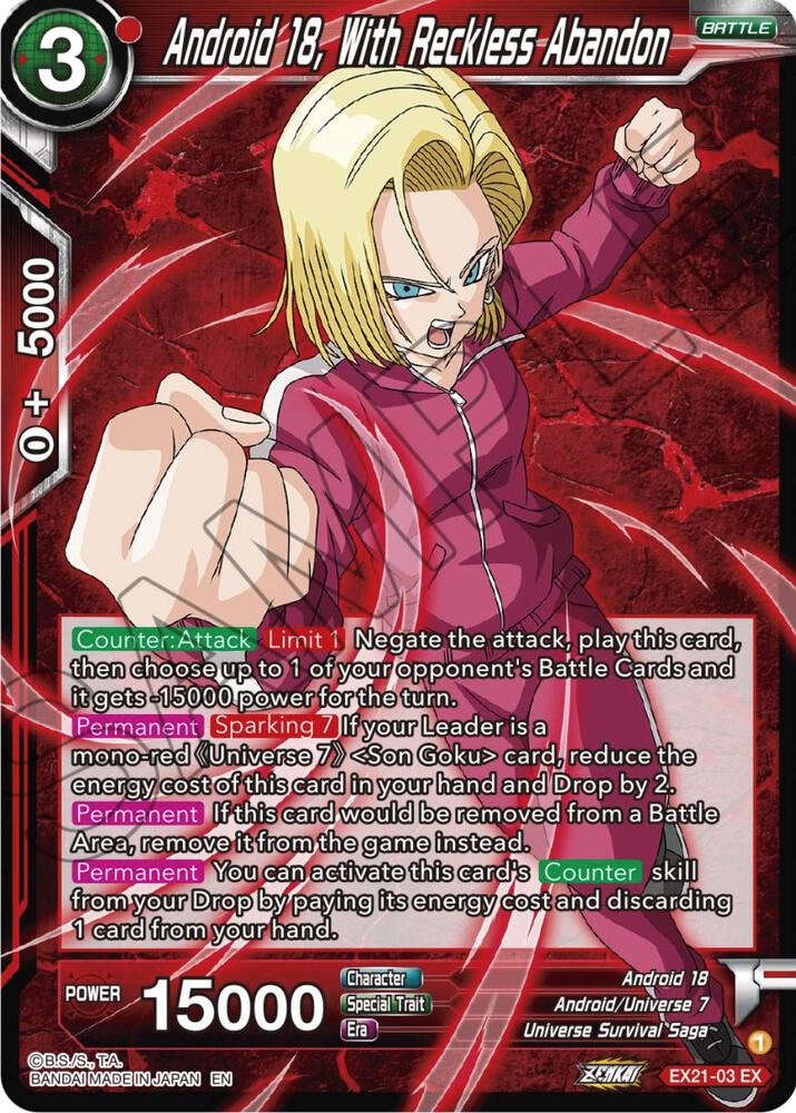 Android 18, With Reckless Abandon EX21-03 card from 5th Anniversary Set