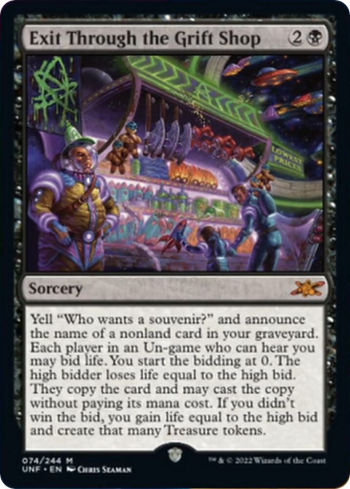 Exit Through the Grift Shop 74 card from Unfinity