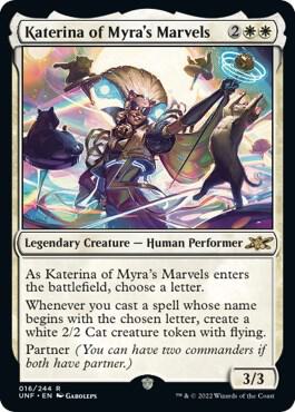 Katerina of Myra's Marvels 16 card from Unfinity