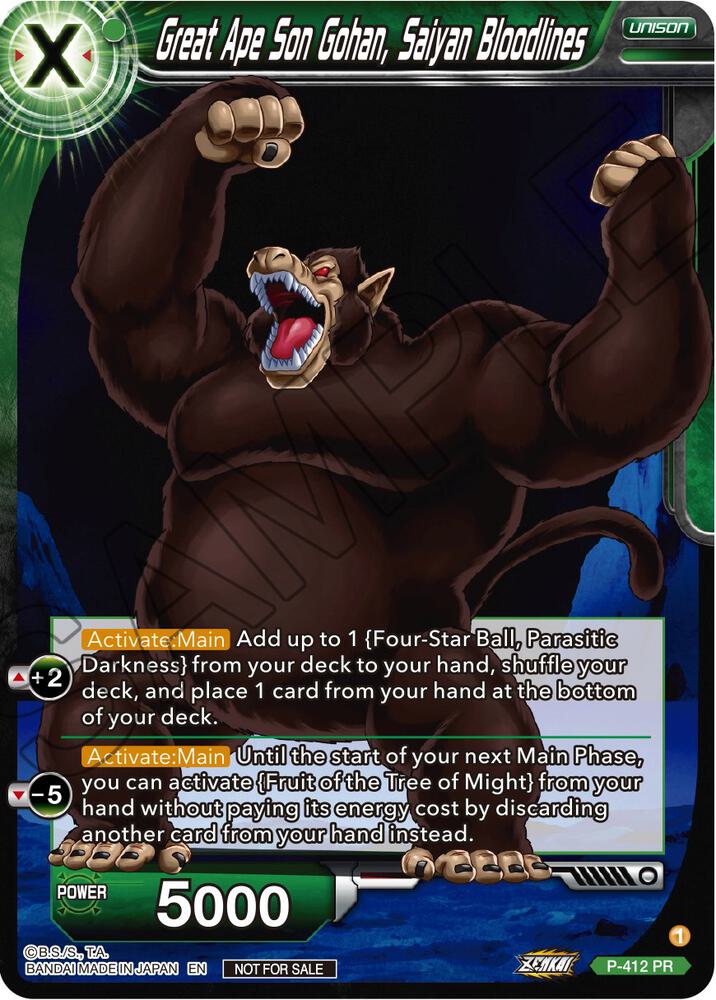 Great Ape Son Gohan, Saiyan Bloodlines (Zenkai Series Tournament Pack Vol.1) P-412 card from Tournament Promotion Cards