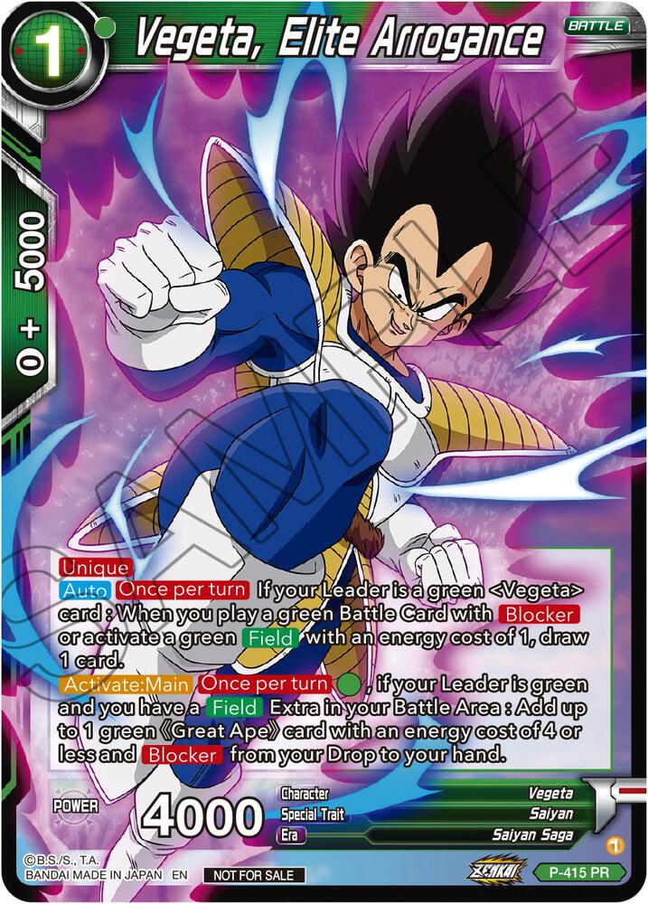 Vegeta, Elite Arrogance (Zenkai Series Tournament Pack Vol.1) P-415 card from Tournament Promotion Cards