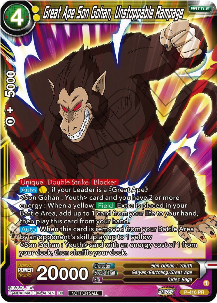 Great Ape Son Gohan, Unstoppable Rampage (Zenkai Series Tournament Pack Vol.1) P-416 card from Tournament Promotion Cards
