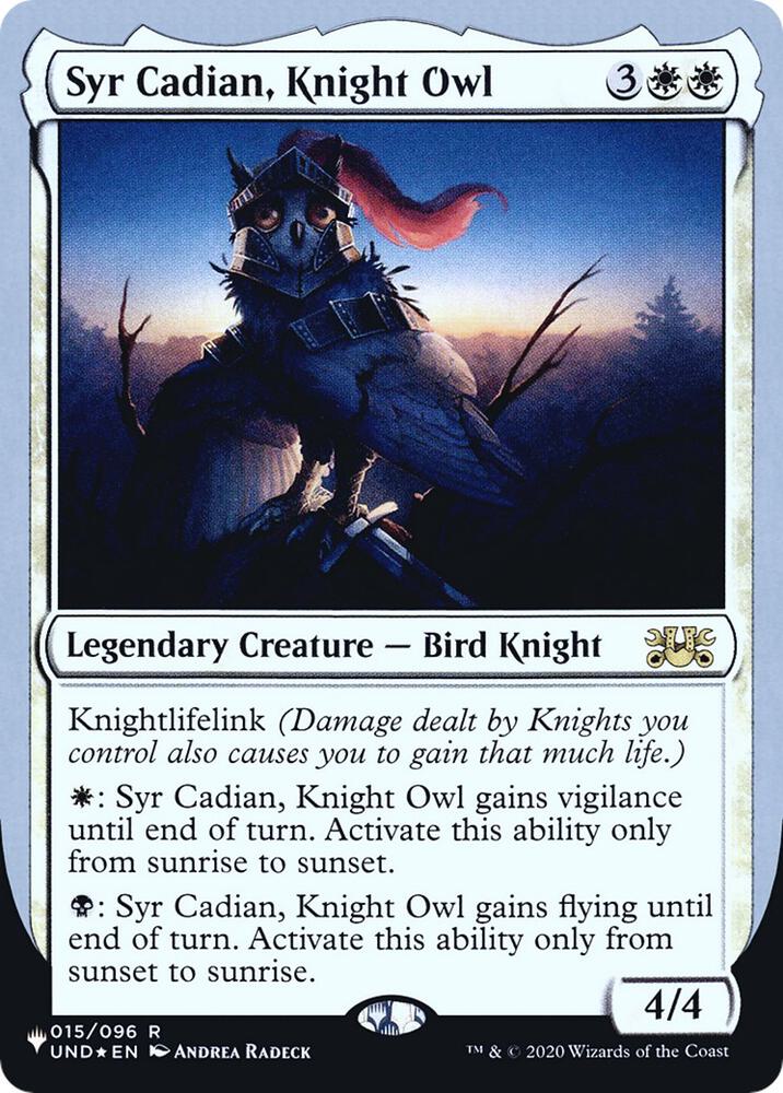 Syr Cadian, Knight Owl 015/096 card from The List Reprints