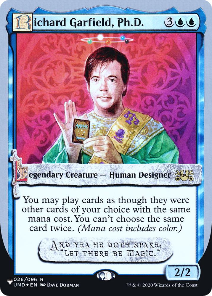 Richard Garfield, Ph.D. 026/096 card from The List Reprints