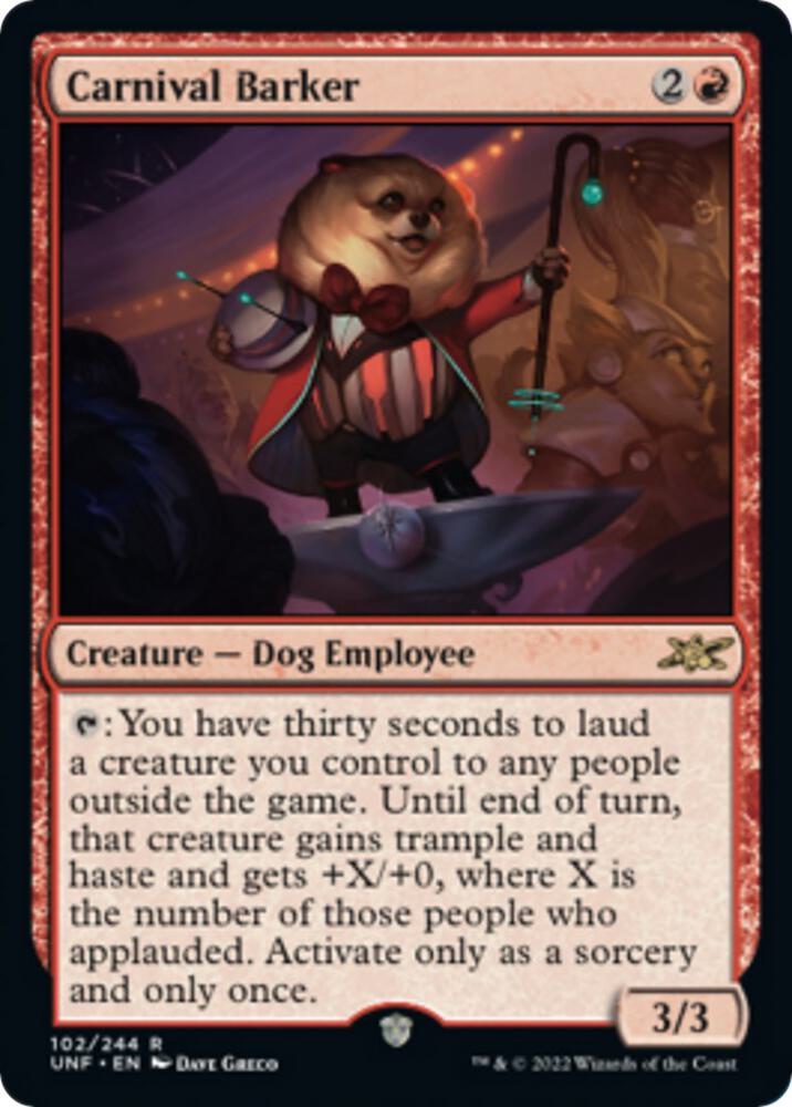 Carnival Barker 102 card from Unfinity