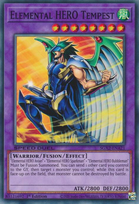 Elemental HERO Tempest SGX2-ENA21 card from Speed Duel GX: Midterm Paradox