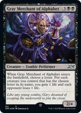 Gray Merchant of Alphabet (Galaxy Foil) 361 card from Unfinity