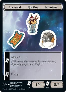 Ancestral Hot Dog Minotaur 23 card from Unfinity