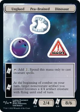 Unglued Pea-Brained Dinosaur 45 card from Unfinity