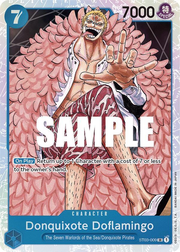 Donquixote Doflamingo ST03-009 card from Starter Deck 3: The Seven Warlords of The Sea