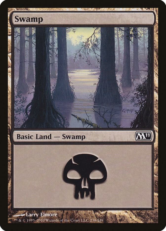 Swamp 239 card from Magic 2011 (M11)