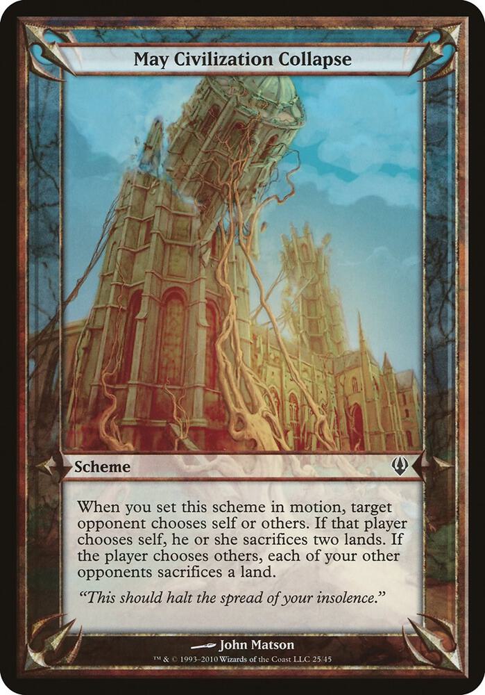 May Civilization Collapse (Archenemy) card from Oversize Cards