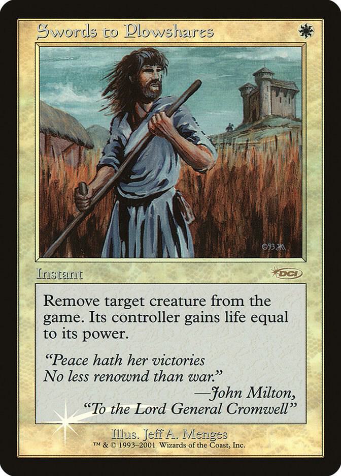 Swords to Plowshares card from FNM Promos