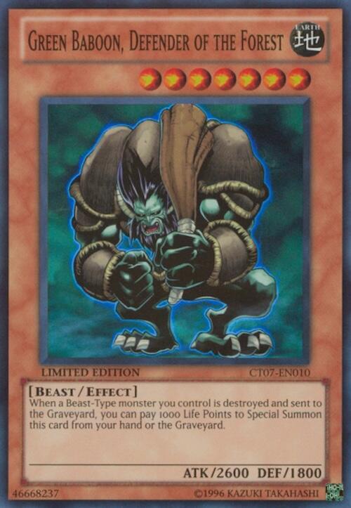 Green Baboon, Defender of the Forest CT07-EN010 card from 2010 Collectors Tins
