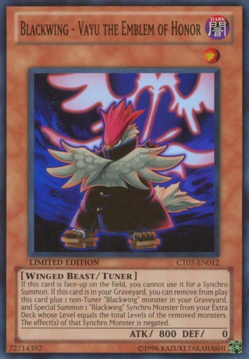 Blackwing - Vayu the Emblem of Honor CT07-EN012 card from 2010 Collectors Tins