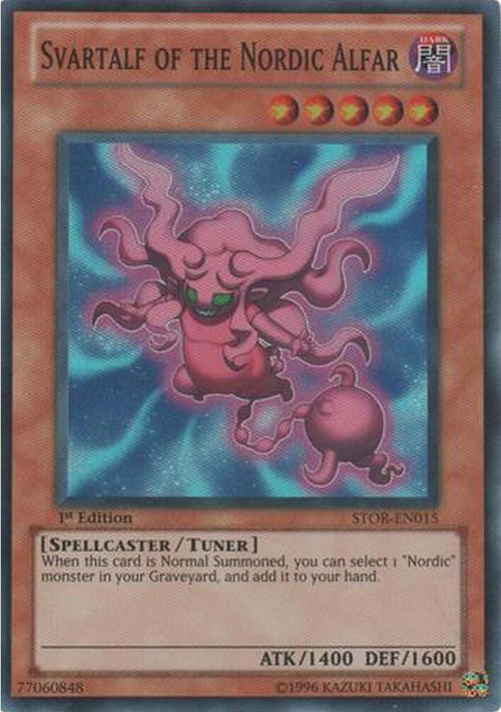 Svartalf of the Nordic Alfar STOR-EN015 card from Storm of Ragnarok