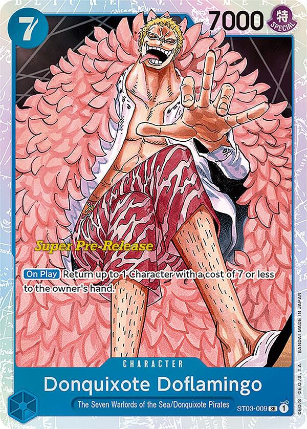 Donquixote Doflamingo ST03-009 card from Super Pre-Release Starter Deck 3: The Seven Warlords of the Sea