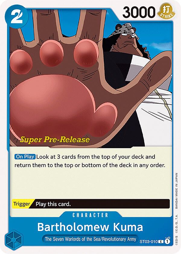 Bartholomew Kuma ST03-010 card from Super Pre-Release Starter Deck 3: The Seven Warlords of the Sea