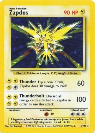 Zapdos 016/102 card from Base Set
