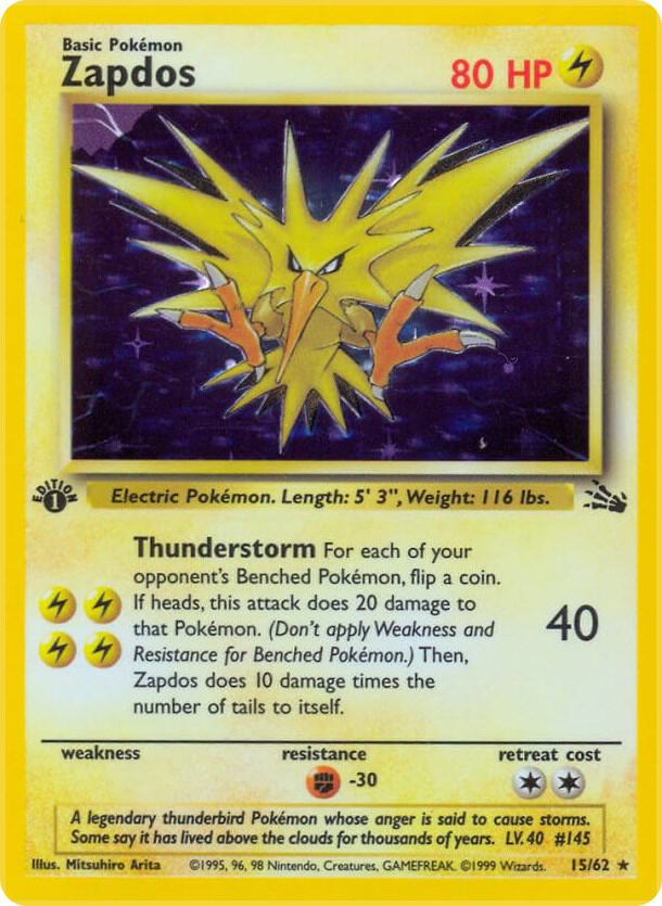 Zapdos (15) 15/62 card from Fossil
