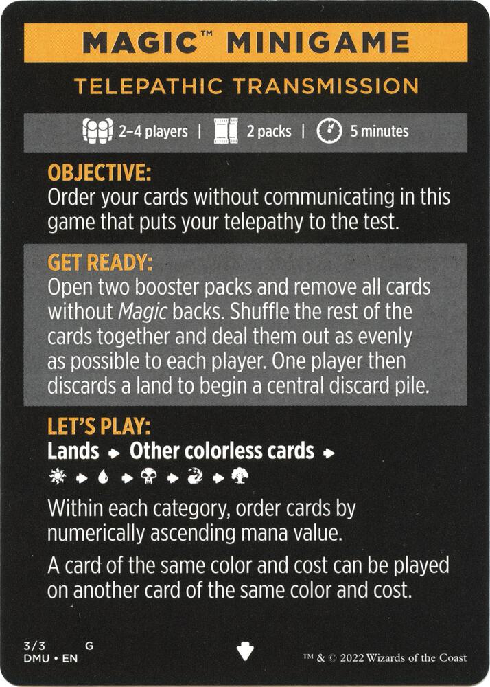 Magic Minigame: Telepathic Transmission 3 card from Dominaria United