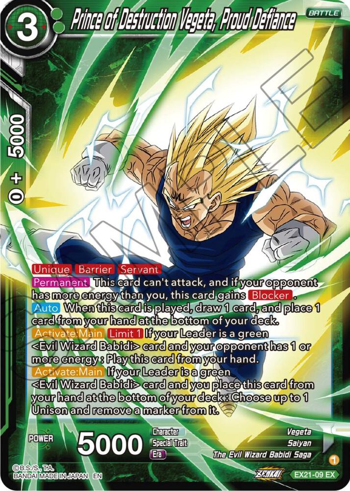 Prince of Destruction Vegeta, Proud Defiance EX21-09 card from 5th Anniversary Set