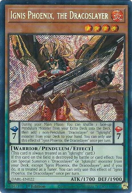 Ignis Phoenix, the Dracoslayer DABL-EN022 card from Darkwing Blast