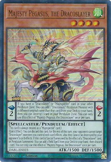Majesty Pegasus, the Dracoslayer DABL-EN023 card from Darkwing Blast