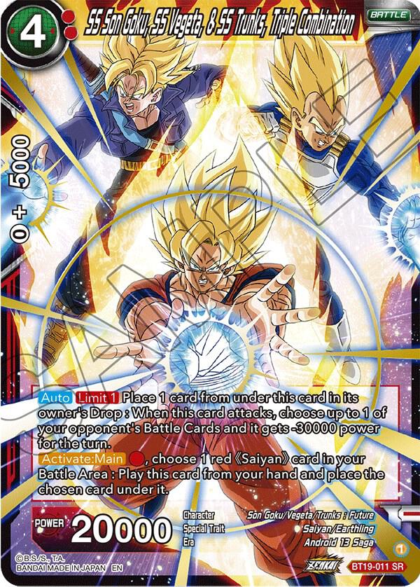 SS Son Goku, SS Vegeta, & SS Trunks, Triple Combination BT19-011 card from Fighter's Ambition