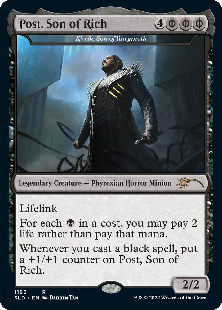 Post, Son of Rich - K'rrik, Son of Yawgmoth (Post Malone) 1186 card from Secret Lair Drop Series