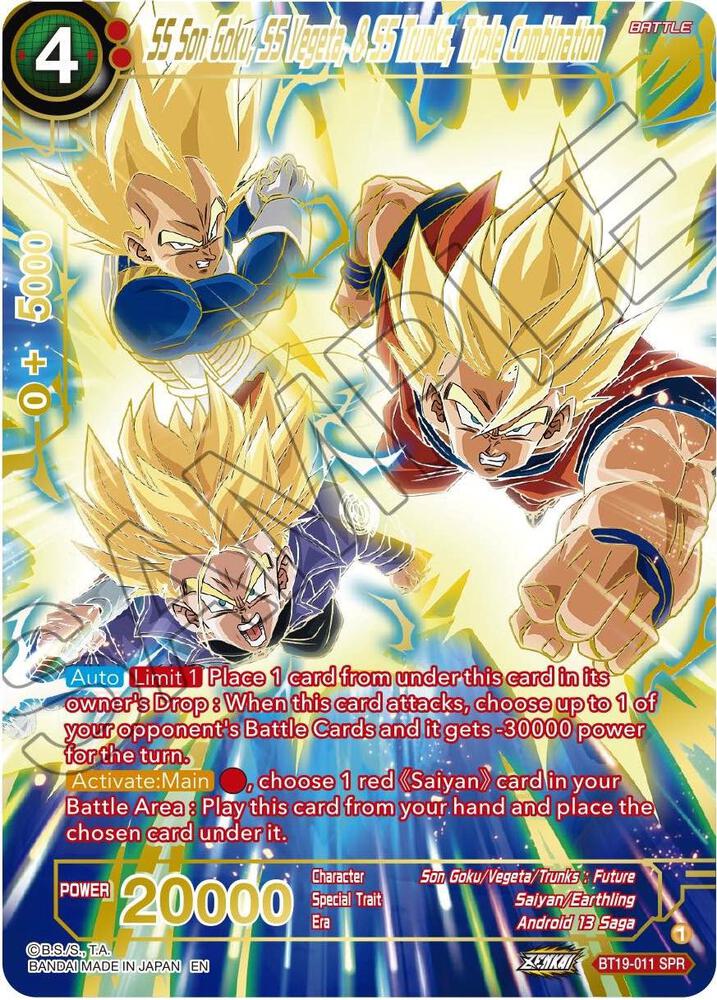 SS Son Goku, SS Vegeta, & SS Trunks, Triple Combination (SPR) BT19-011 card from Fighter's Ambition