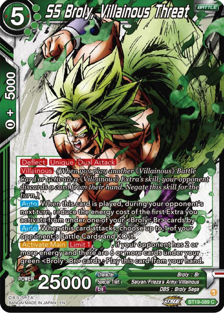 SS Broly, Villainous Threat BT19-089 card from Fighter's Ambition