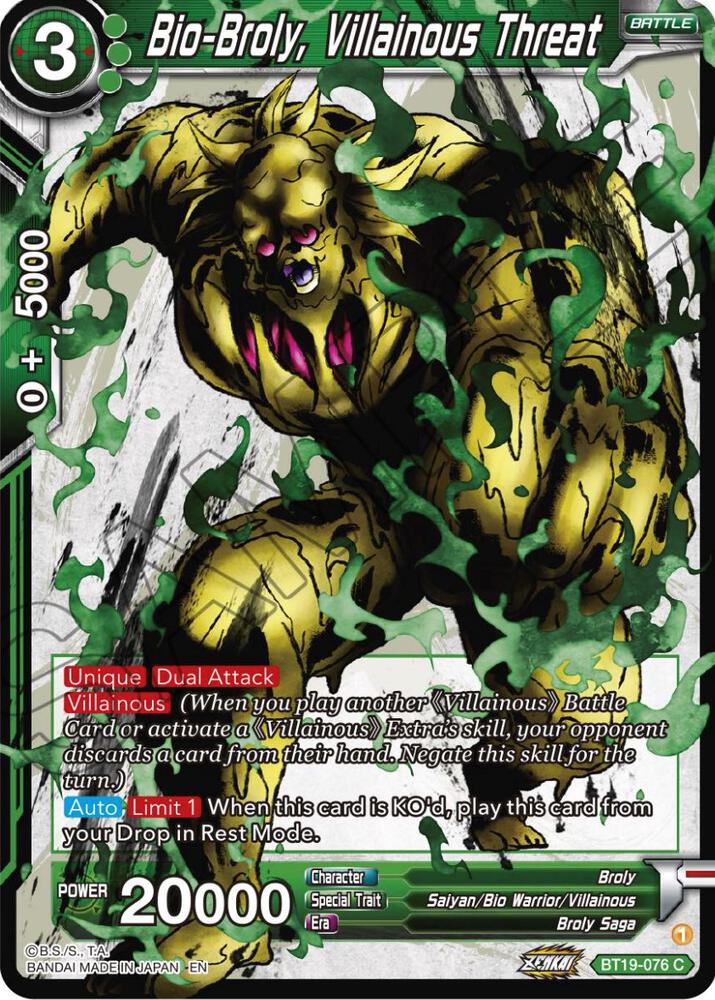 Bio-Broly, Villainous Threat BT19-076 card from Fighter's Ambition