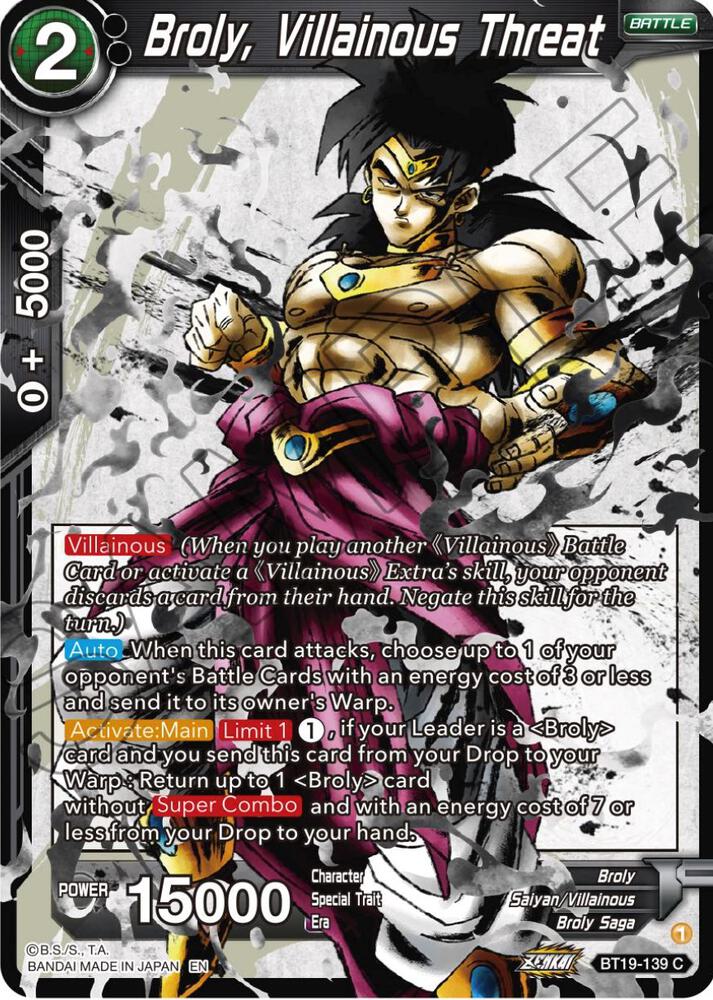 Broly, Villainous Threat BT19-139 card from Fighter's Ambition