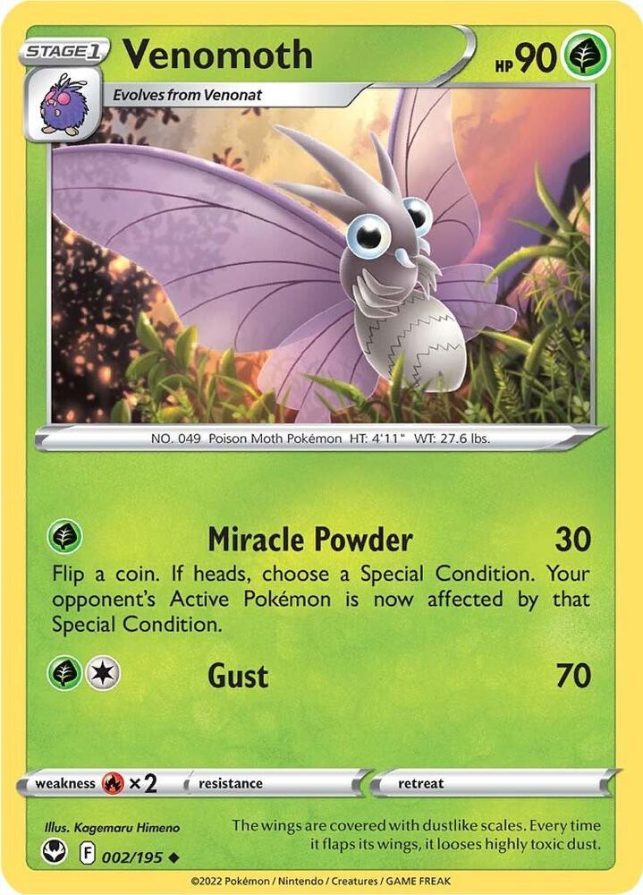 Venomoth 002/195 card from SWSH12: Silver Tempest