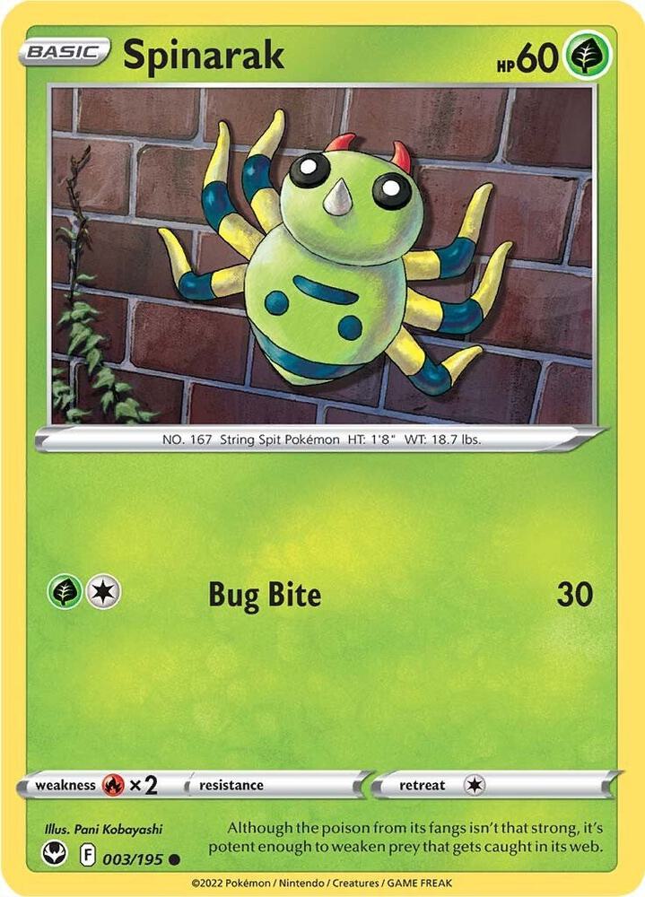 Spinarak 003/195 card from SWSH12: Silver Tempest