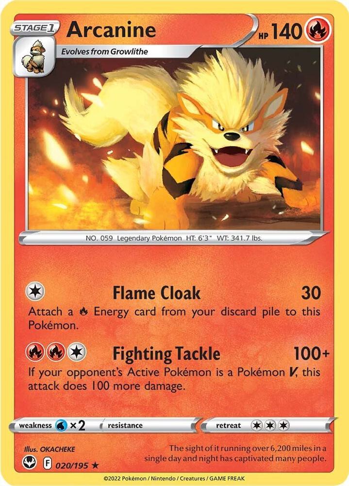 Arcanine 020/195 card from SWSH12: Silver Tempest