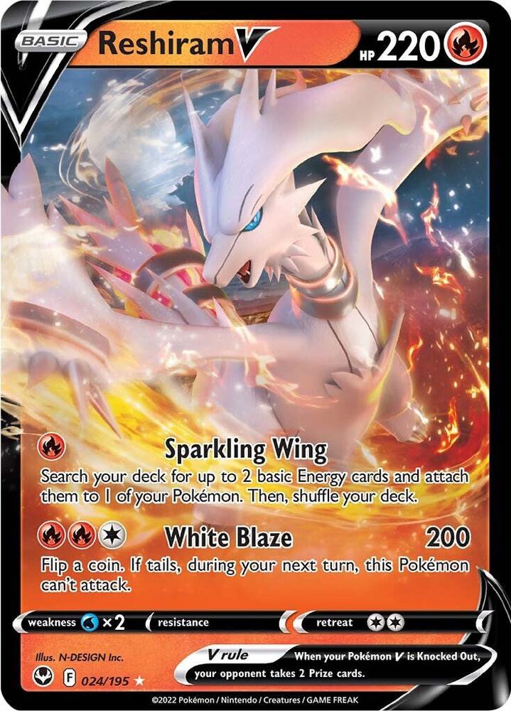 Reshiram V 024/195 card from SWSH12: Silver Tempest