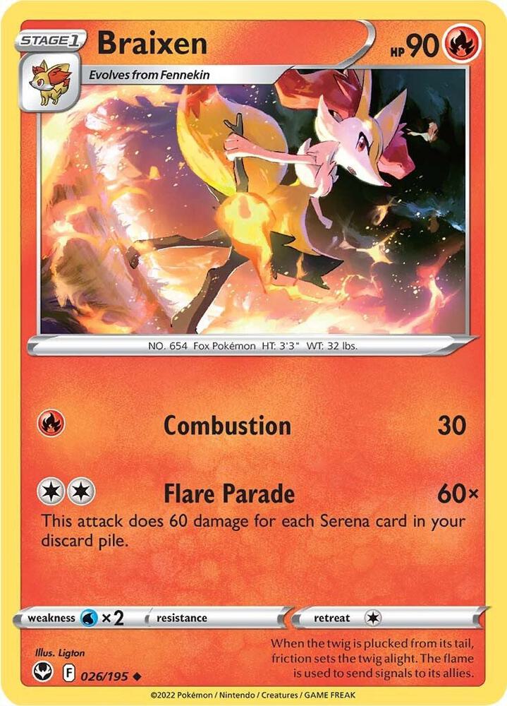 Braixen 026/195 card from SWSH12: Silver Tempest