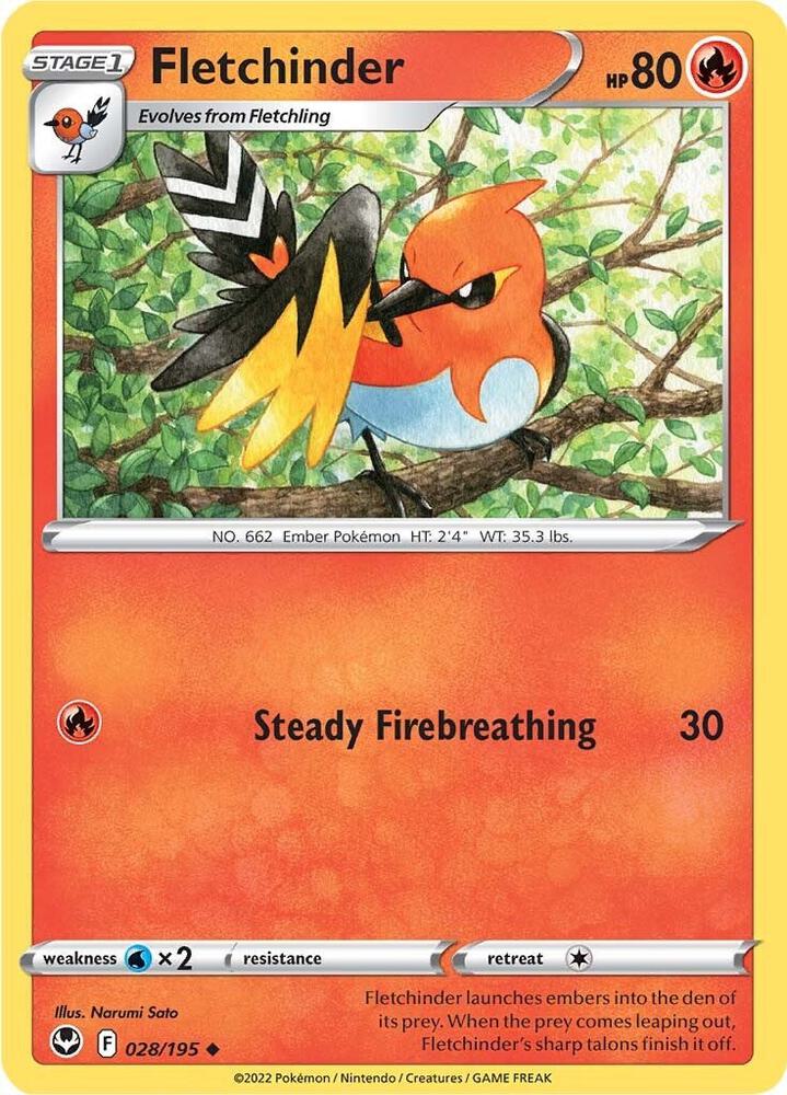 Fletchinder 028/195 card from SWSH12: Silver Tempest