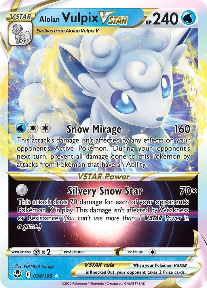 Alolan Vulpix VSTAR 034/195 card from SWSH12: Silver Tempest