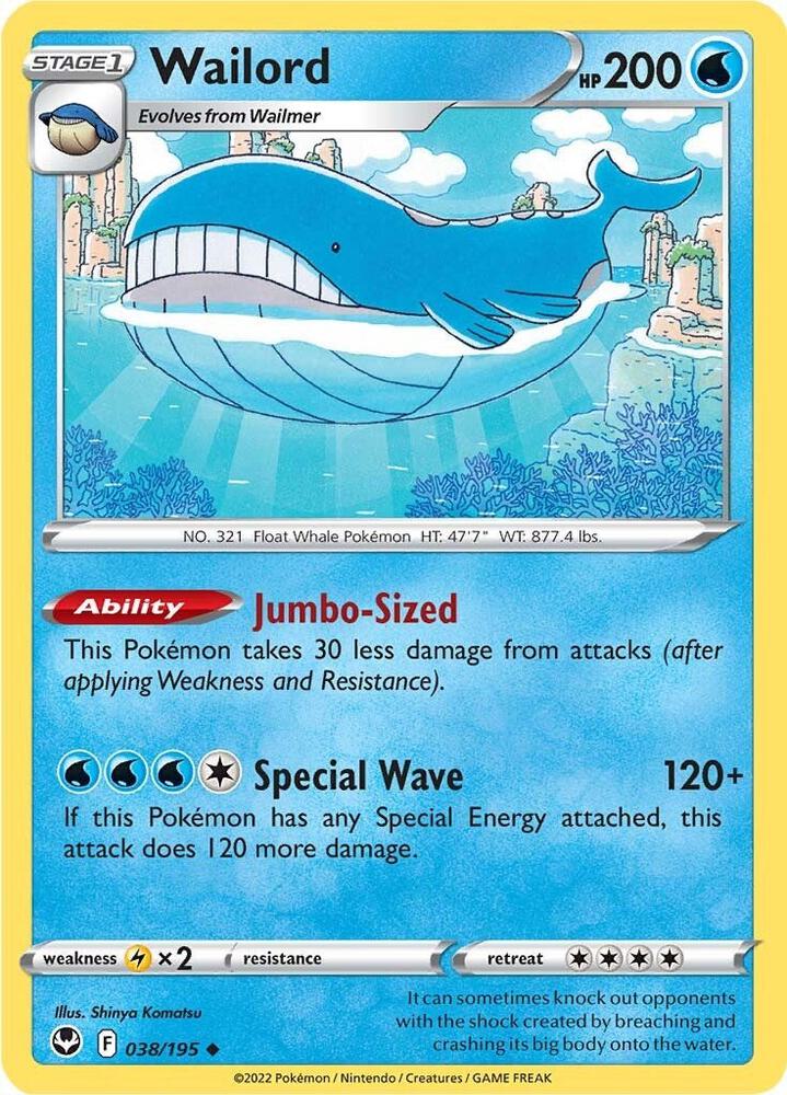 Wailord 038/195 card from SWSH12: Silver Tempest