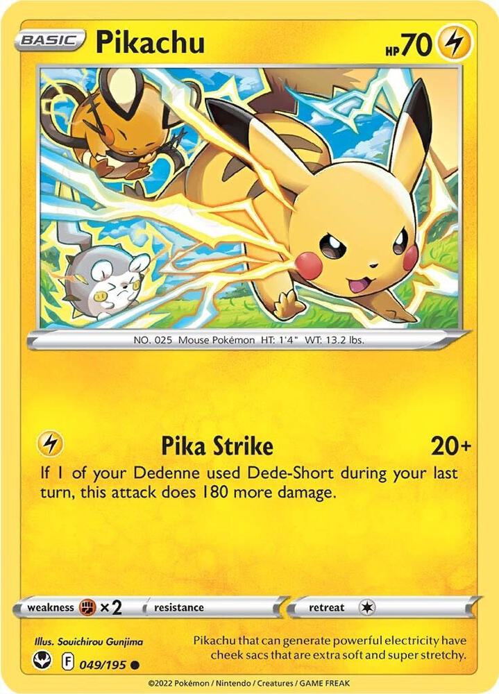 Pikachu 049/195 card from SWSH12: Silver Tempest