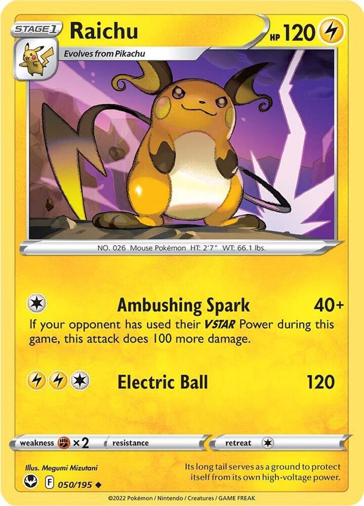 Raichu 050/195 card from SWSH12: Silver Tempest