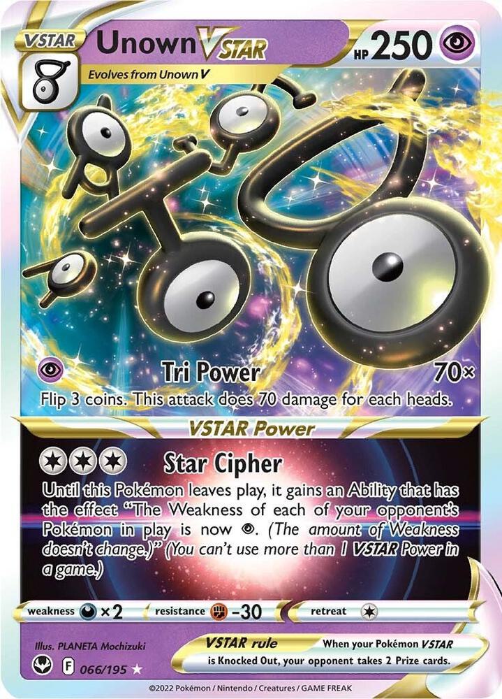 Unown VSTAR 066/195 card from SWSH12: Silver Tempest