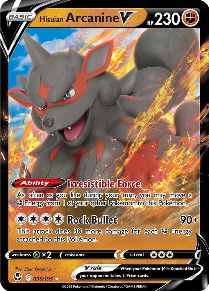 Hisuian Arcanine V 090/195 card from SWSH12: Silver Tempest