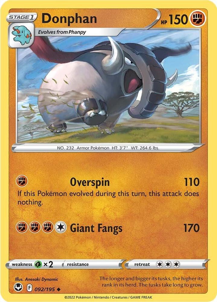 Donphan 092/195 card from SWSH12: Silver Tempest