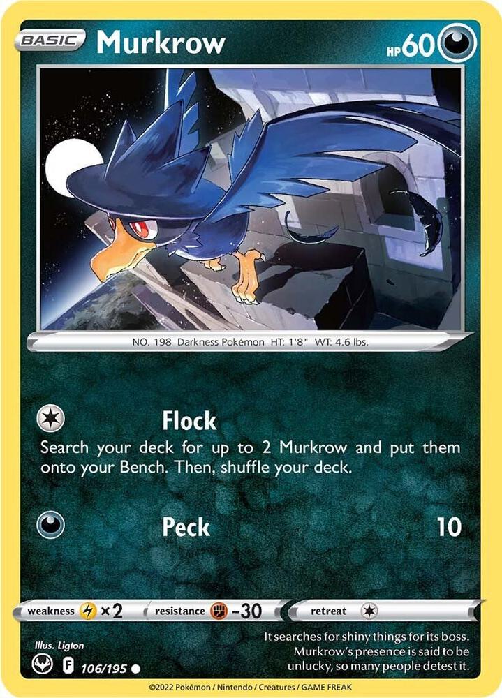 Murkrow 106/195 card from SWSH12: Silver Tempest