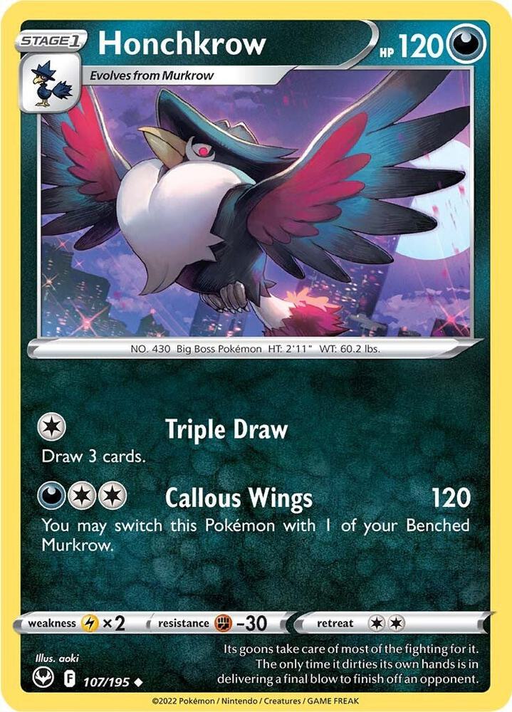 Honchkrow 107/195 card from SWSH12: Silver Tempest